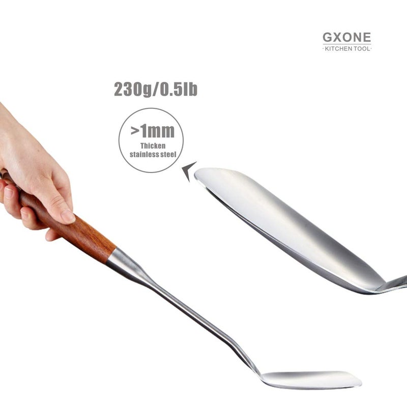GXONE Chinese Wok Spatula, 304 Stainless Steel Spatula with Heat Resistant Wooden Handle Wok Utensils,Silver/15.7Inch - Image 4